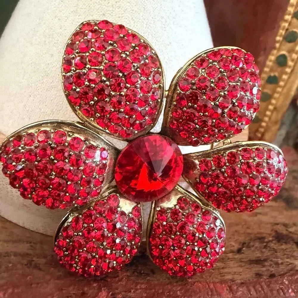 MD Red Crystal Flower Brooch